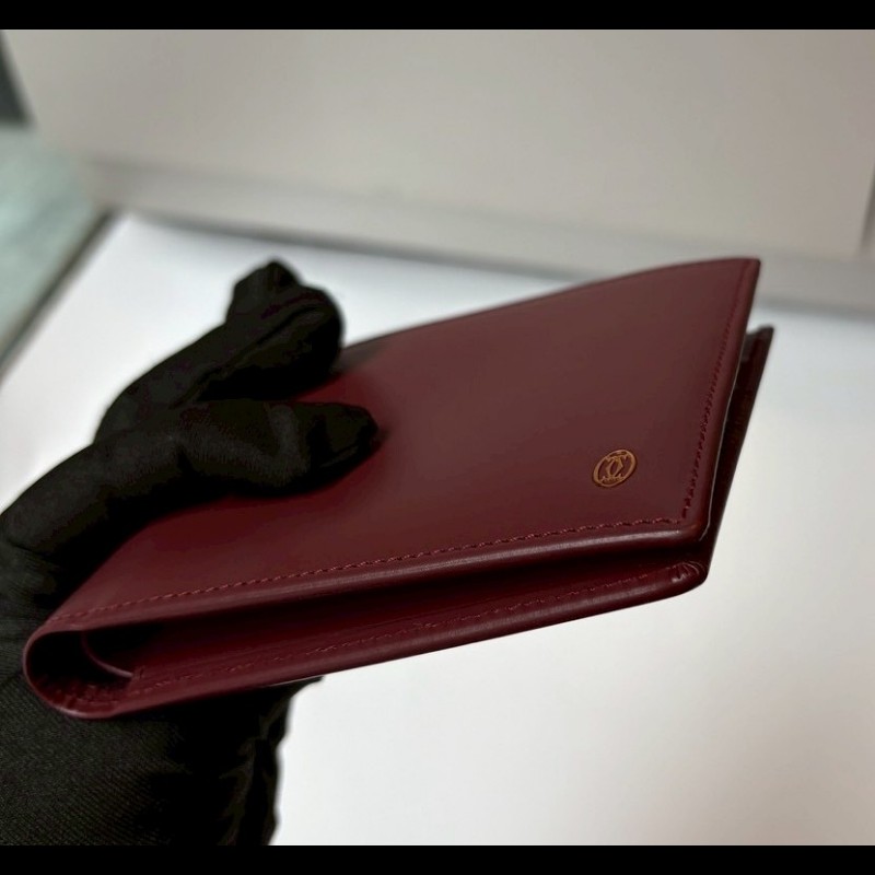 Cartier 酒紅皮革短夾-11