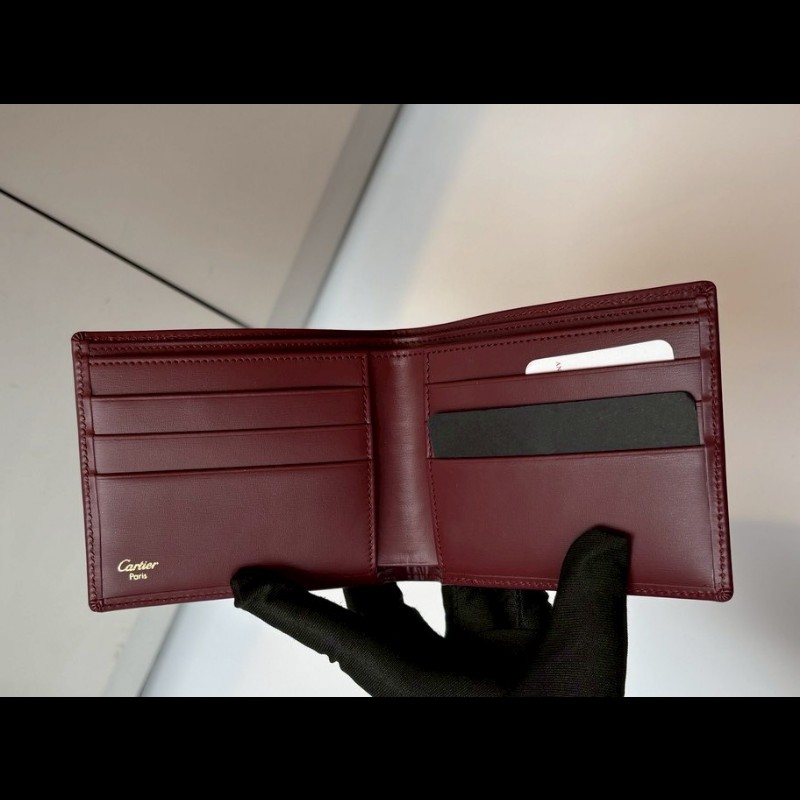 Cartier 酒紅皮革短夾-14