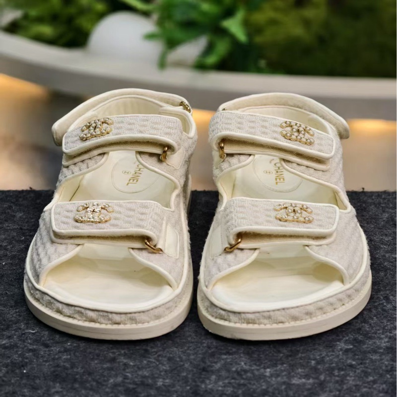 Chanel香奈兒 魔術貼沙灘鞋白色 36.5 碼 99新 附件防塵袋-0