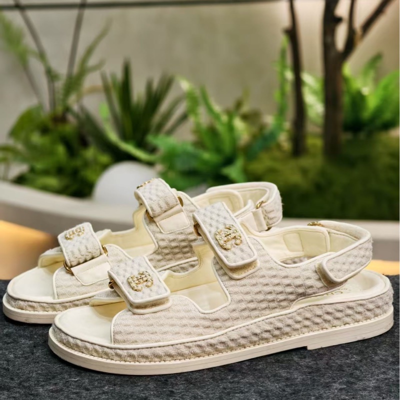 Chanel香奈兒 魔術貼沙灘鞋白色 36.5 碼 99新 附件防塵袋-3