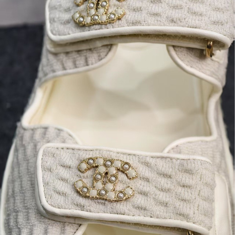 Chanel香奈兒 魔術貼沙灘鞋白色 36.5 碼 99新 附件防塵袋-7