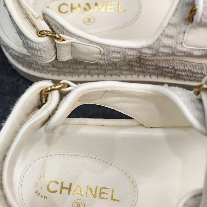 Chanel香奈兒 魔術貼沙灘鞋白色 36.5 碼 99新 附件防塵袋-10
