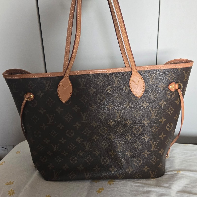 Louis Vuitton LV Neverfull 中號 老花 淺棕條紋內裡-1