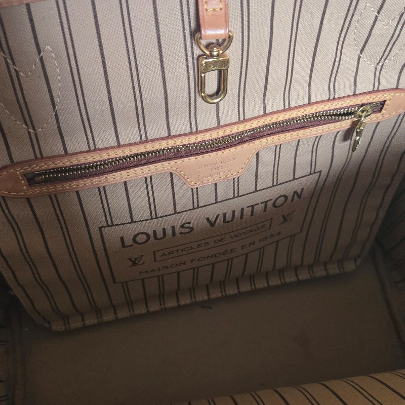 Louis Vuitton LV Neverfull 中號 老花 淺棕條紋內裡-4