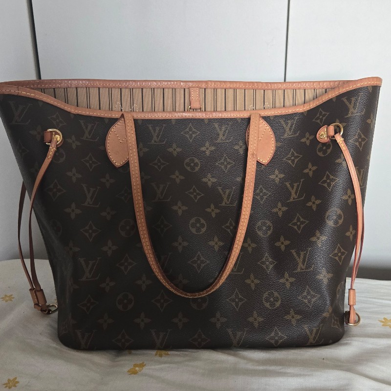 Louis Vuitton LV Neverfull 中號 老花 淺棕條紋內裡-6