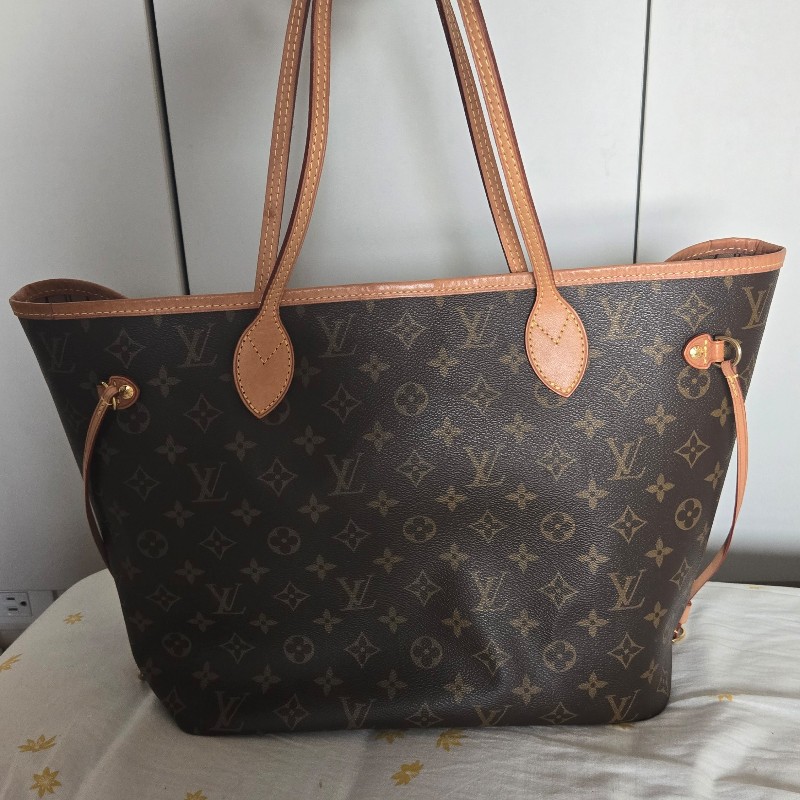 Louis Vuitton LV Neverfull 中號 老花 淺棕條紋內裡-13