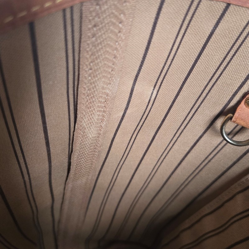 Louis Vuitton LV Neverfull 中號 老花 淺棕條紋內裡-18