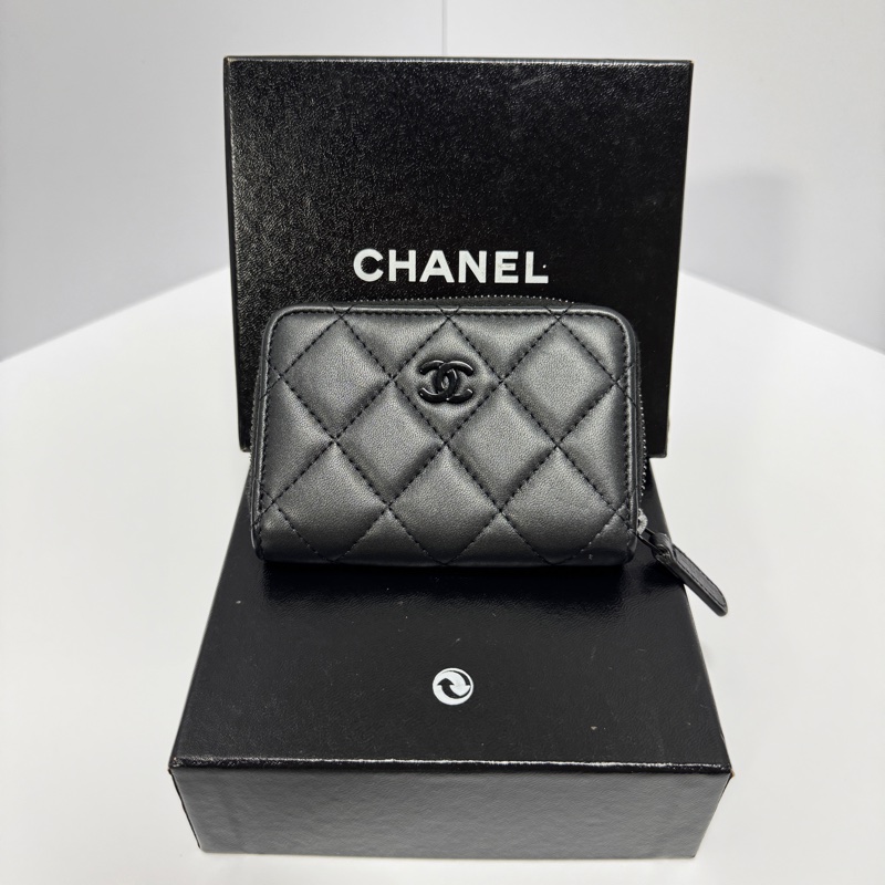 (RFID晶片款🪪) Chanel “so black” 羊皮 零錢包-0