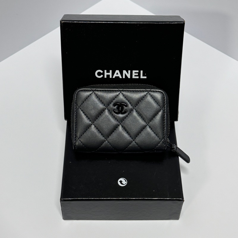 (RFID晶片款🪪) Chanel “so black” 羊皮 零錢包-2