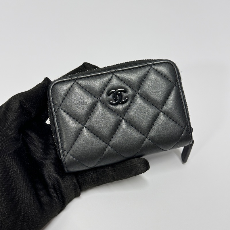 (RFID晶片款🪪) Chanel “so black” 羊皮 零錢包-3