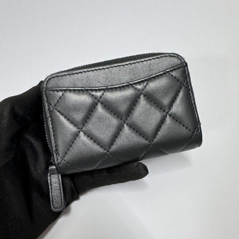 (RFID晶片款🪪) Chanel “so black” 羊皮 零錢包-4