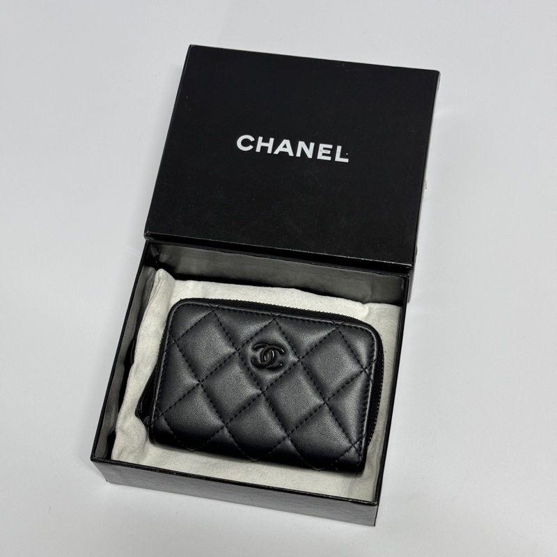 (RFID晶片款🪪) Chanel “so black” 羊皮 零錢包-9