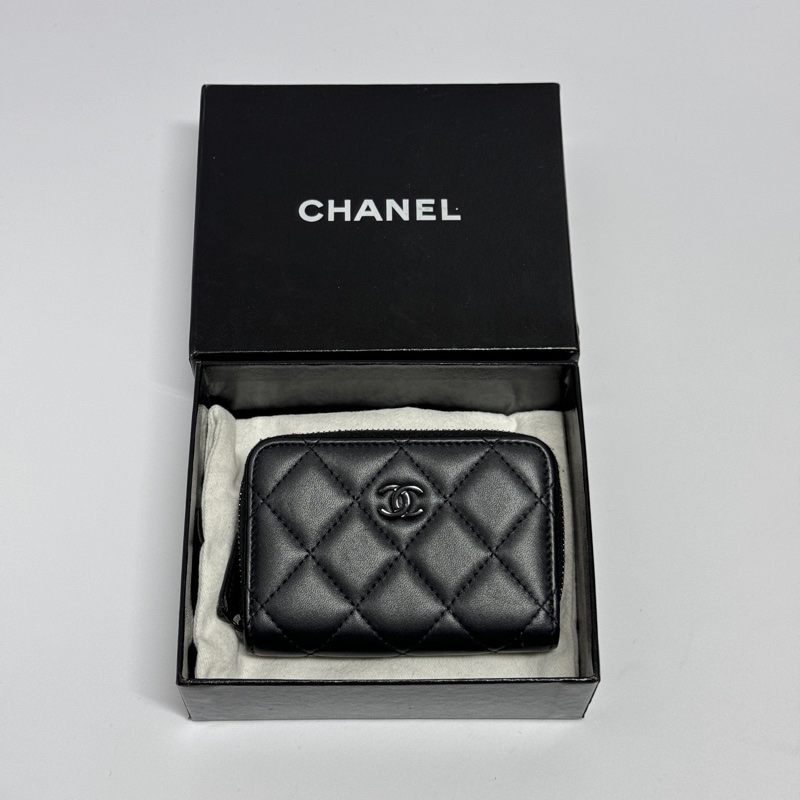 (RFID晶片款🪪) Chanel “so black” 羊皮 零錢包-10