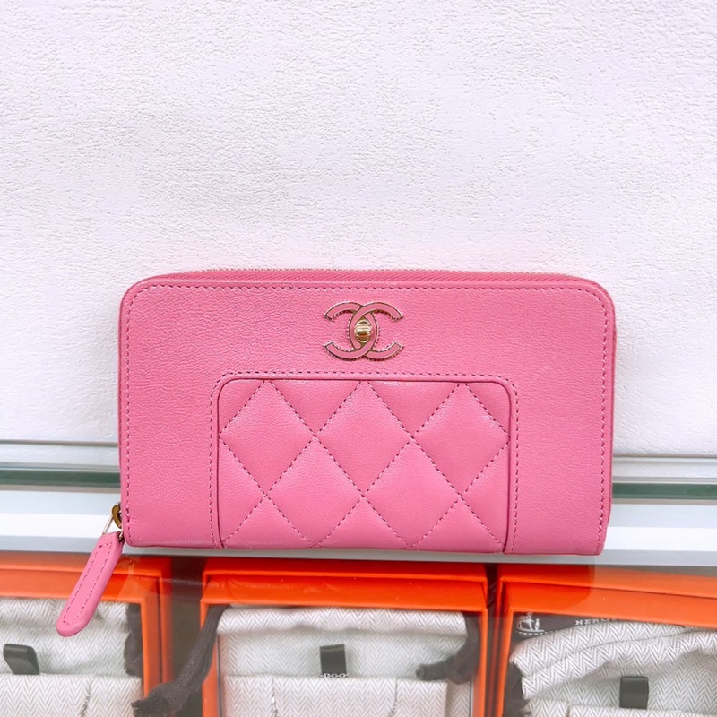 Chanel 粉色拉鏈中夾/皮夾-0