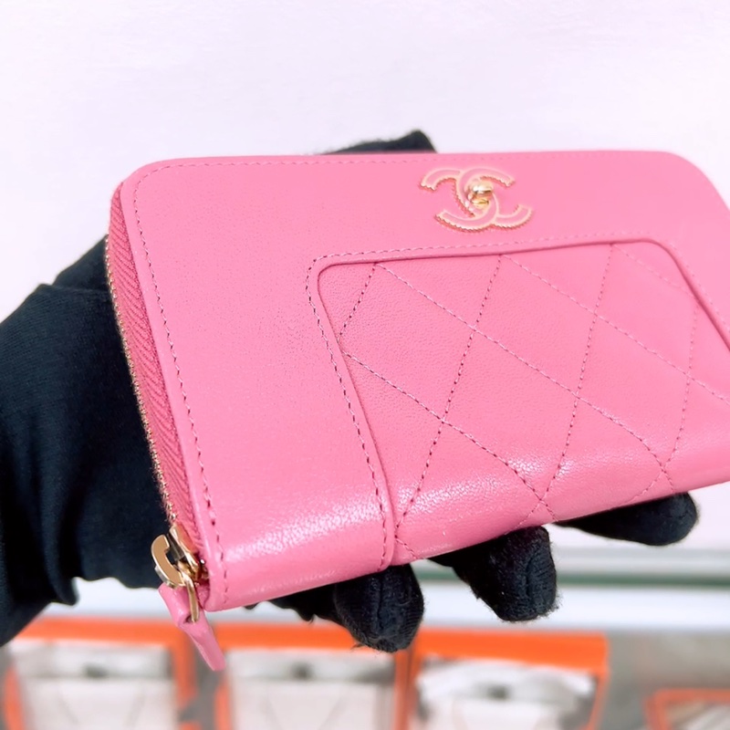 Chanel 粉色拉鏈中夾/皮夾-2
