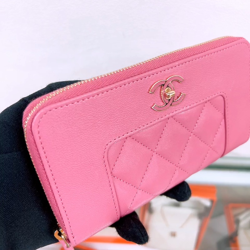 Chanel 粉色拉鏈中夾/皮夾-4