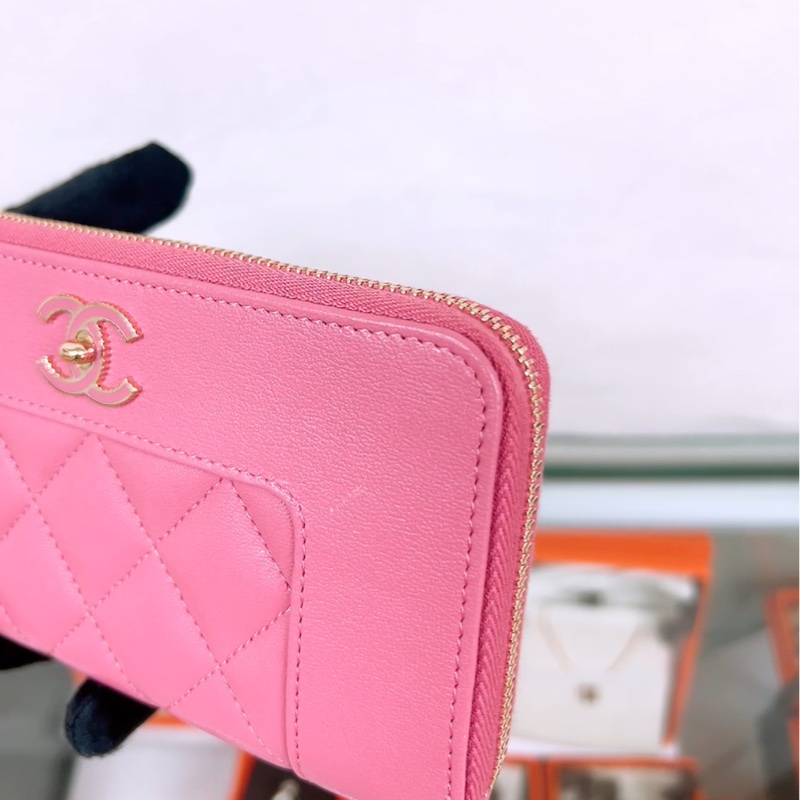 Chanel 粉色拉鏈中夾/皮夾-5