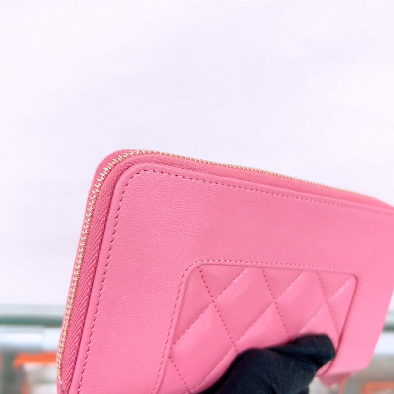 Chanel 粉色拉鏈中夾/皮夾-10