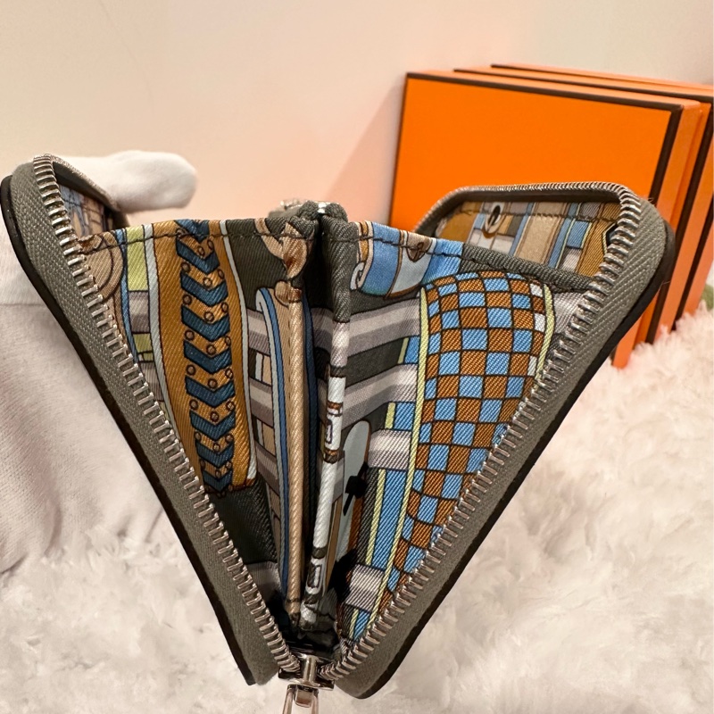愛馬仕Hermes 絲巾短夾 積雨雲灰 evercolor-5