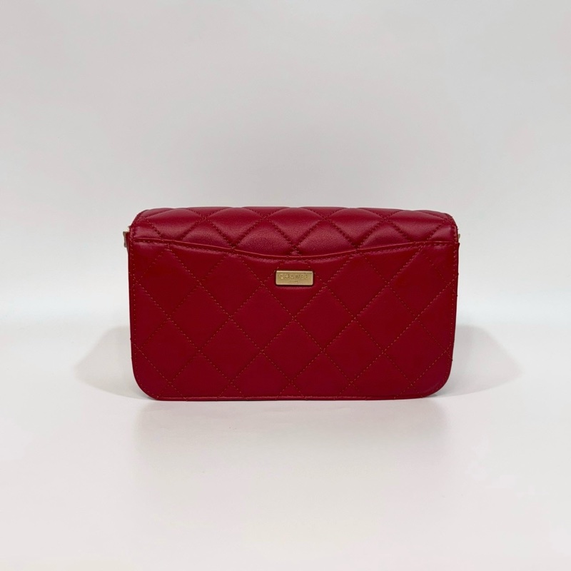 CHANEL紅色牛皮菱格鏈帶肩背包 AS2052-2