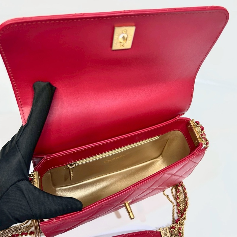 CHANEL紅色牛皮菱格鏈帶肩背包 AS2052-5