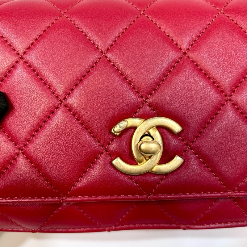 CHANEL紅色牛皮菱格鏈帶肩背包 AS2052-8