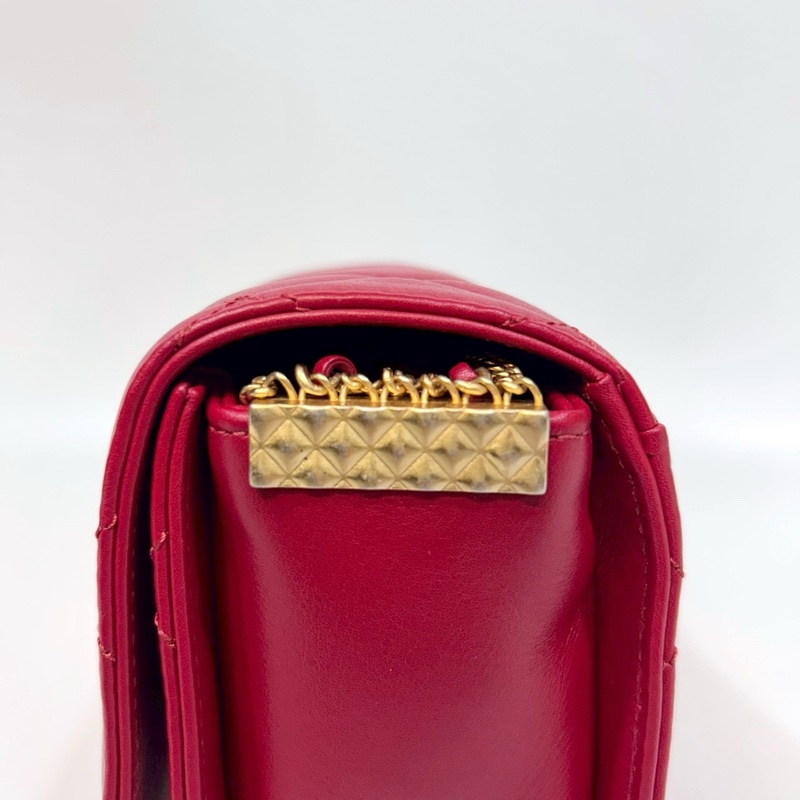 CHANEL紅色牛皮菱格鏈帶肩背包 AS2052-9