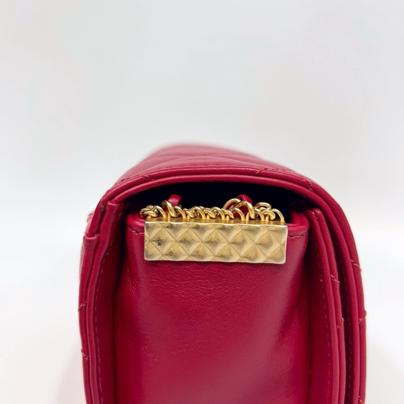 CHANEL紅色牛皮菱格鏈帶肩背包 AS2052-10
