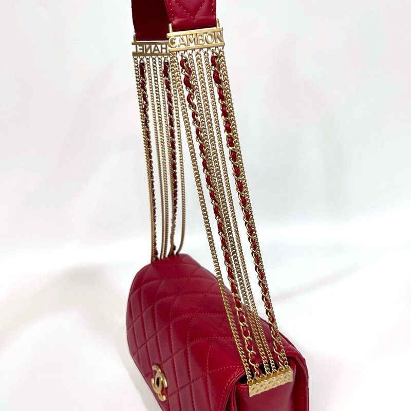 CHANEL紅色牛皮菱格鏈帶肩背包 AS2052-11
