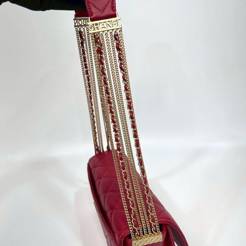 CHANEL紅色牛皮菱格鏈帶肩背包 AS2052-12