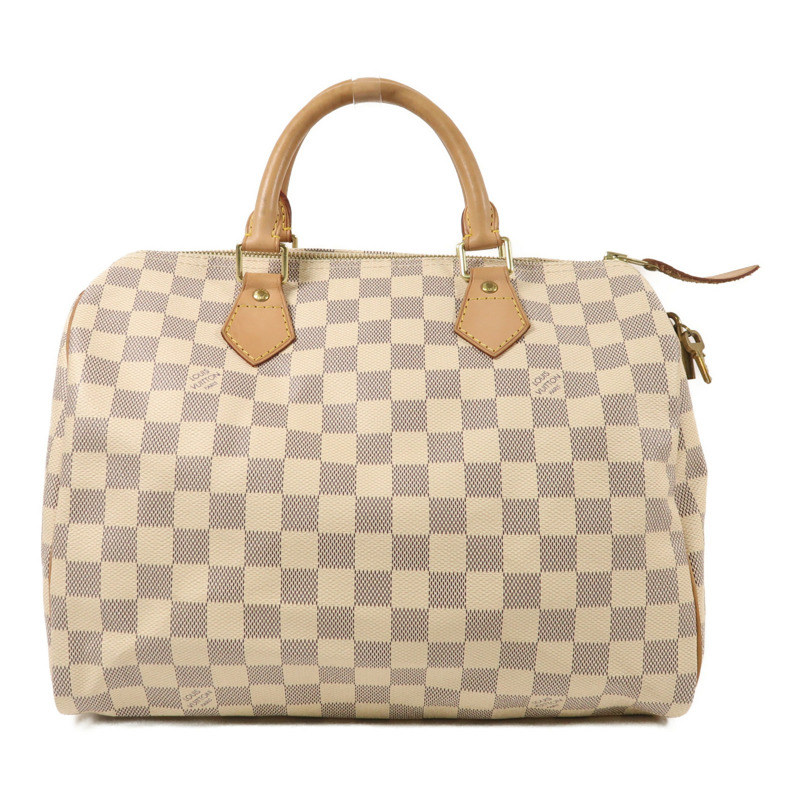 LOUIS VUITTON Damier Azur Speedy 30金扣手挽袋白色-0