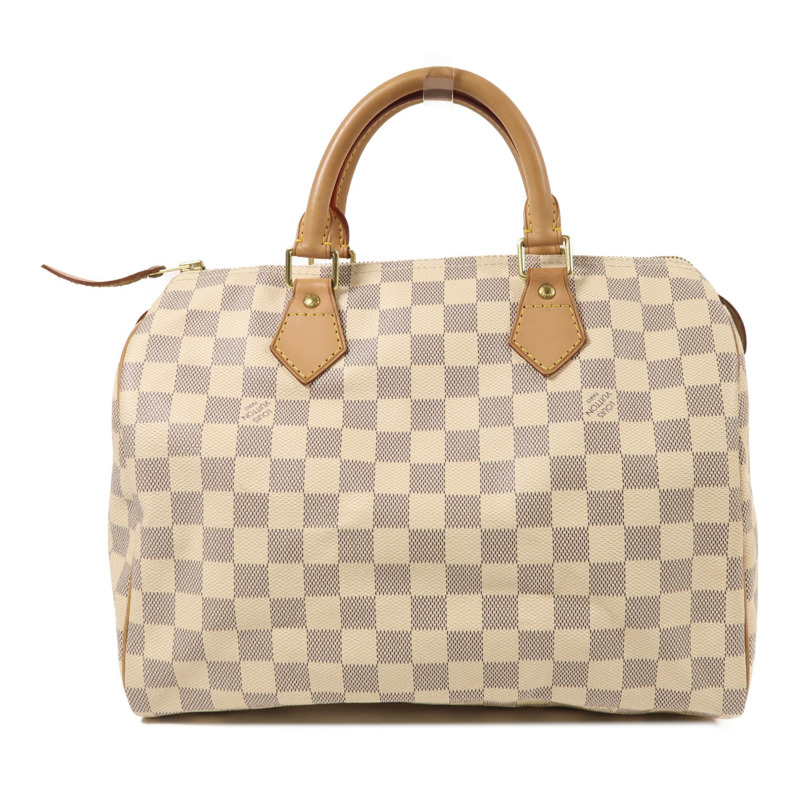 LOUIS VUITTON Damier Azur Speedy 30金扣手挽袋白色-1