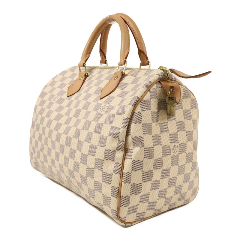 LOUIS VUITTON Damier Azur Speedy 30金扣手挽袋白色-2