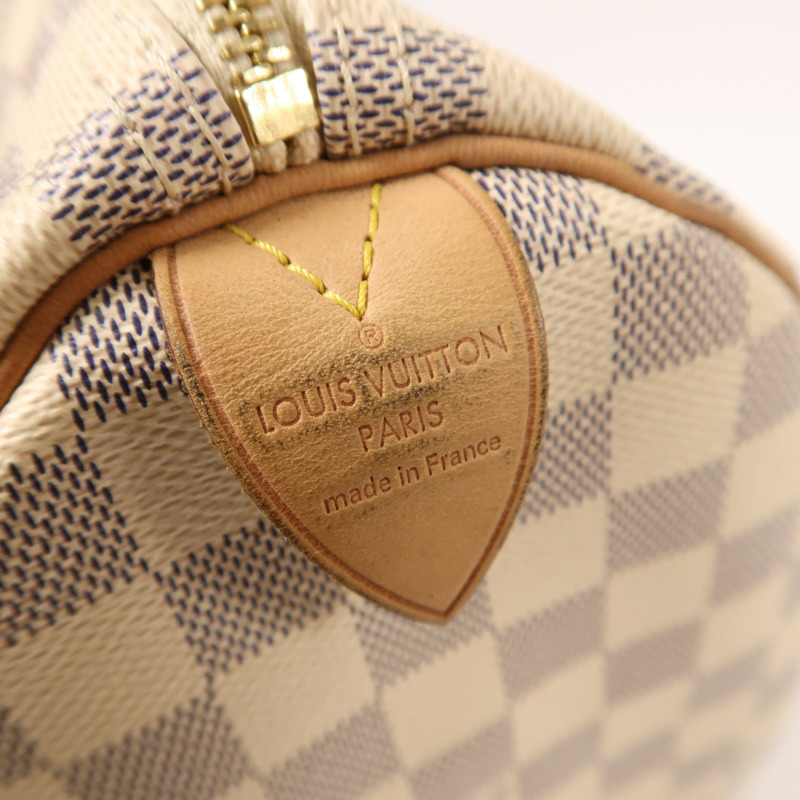 LOUIS VUITTON Damier Azur Speedy 30金扣手挽袋白色-5