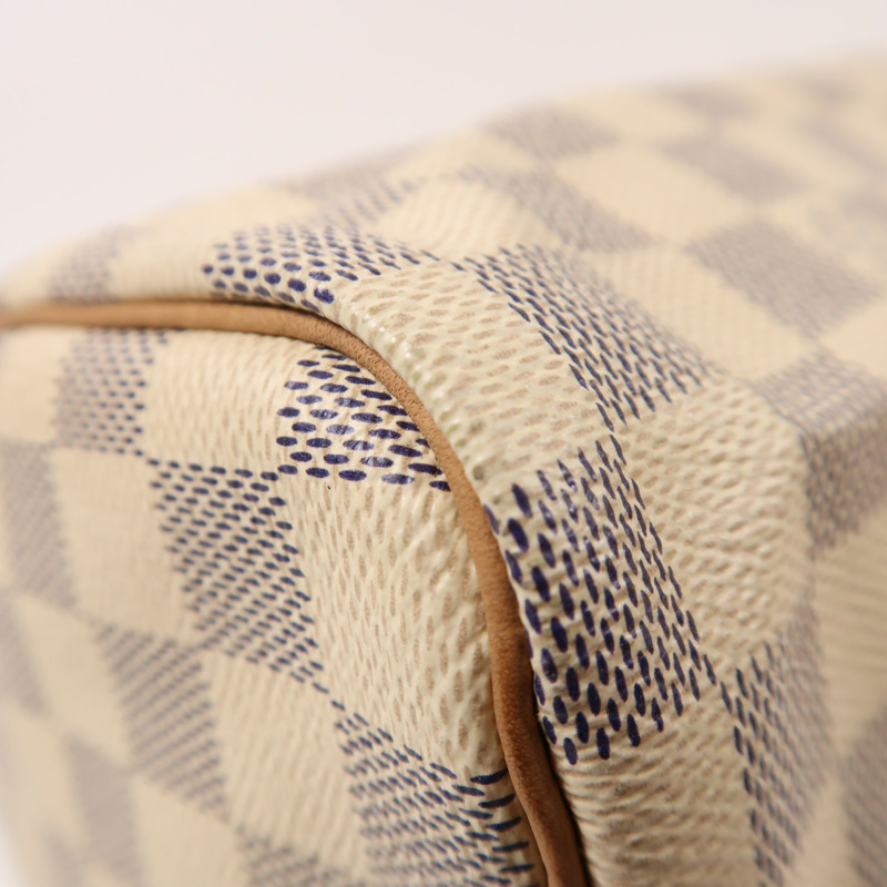 LOUIS VUITTON Damier Azur Speedy 30金扣手挽袋白色-9