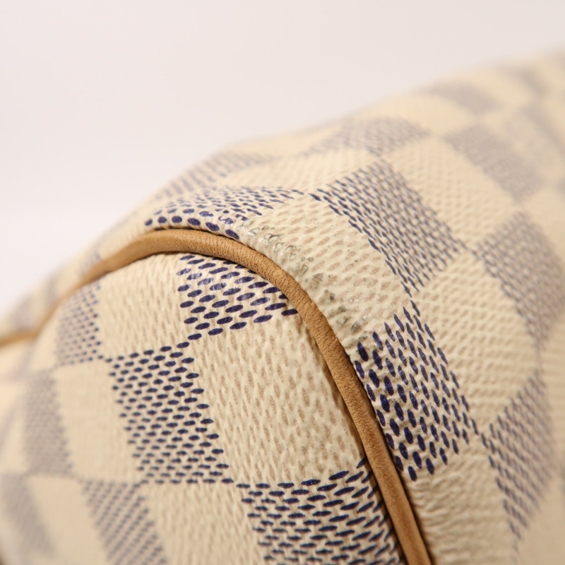 LOUIS VUITTON Damier Azur Speedy 30金扣手挽袋白色-11