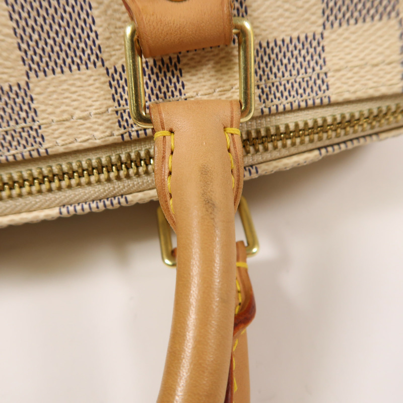 LOUIS VUITTON Damier Azur Speedy 30金扣手挽袋白色-13