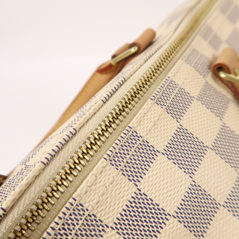 LOUIS VUITTON Damier Azur Speedy 30金扣手挽袋白色-15