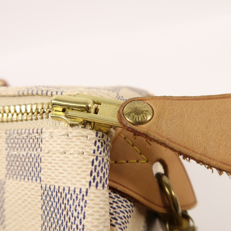 LOUIS VUITTON Damier Azur Speedy 30金扣手挽袋白色-16