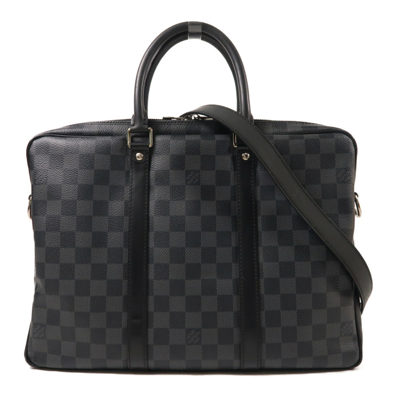 LOUIS VUITTON Damier Graphite Porte Documents Voyage銀扣手挽肩背兩用袋-0