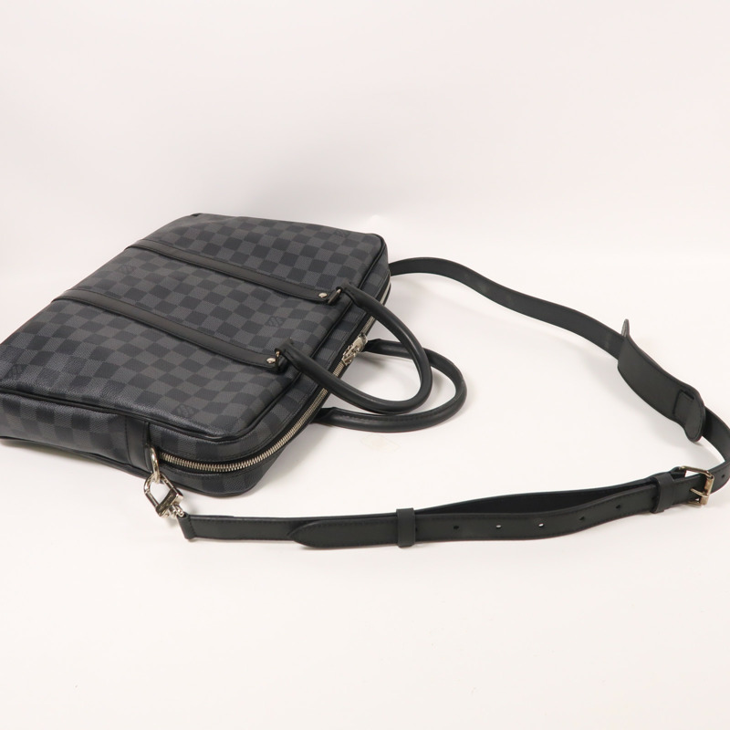 LOUIS VUITTON Damier Graphite Porte Documents Voyage銀扣手挽肩背兩用袋-7