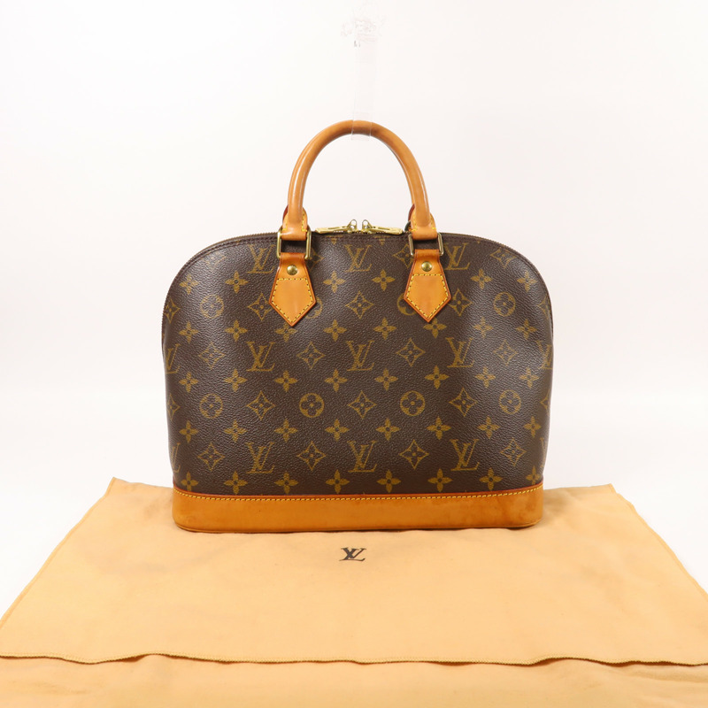 LOUIS VUITTON Monogram Alma金扣手挽袋棕色-8