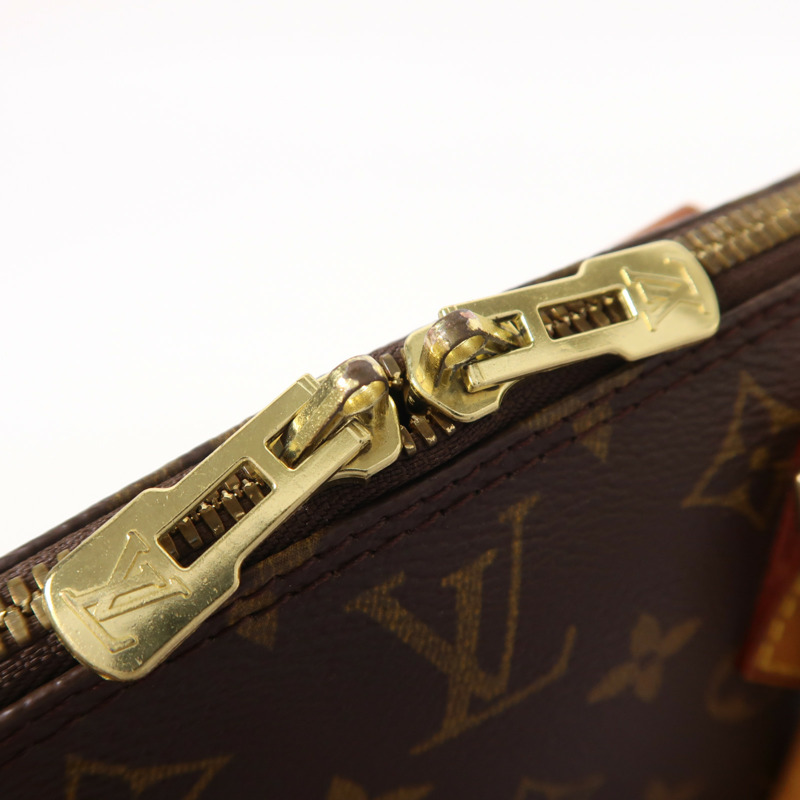 LOUIS VUITTON Monogram Alma金扣手挽袋棕色-15