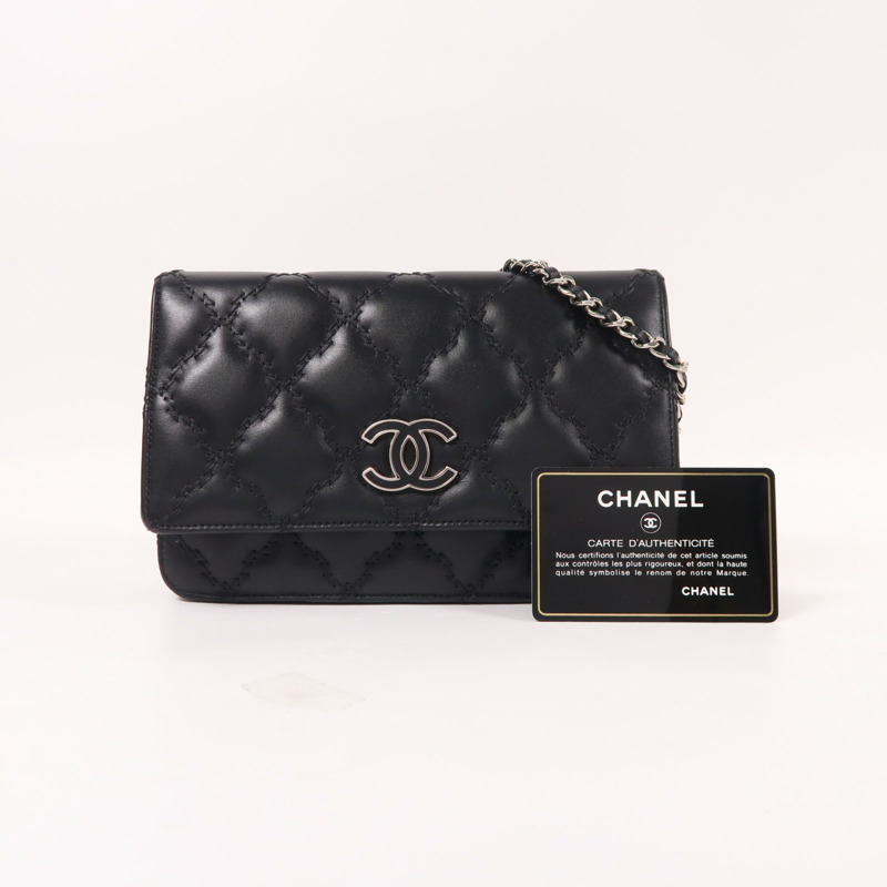 CHANEL 牛皮皮革WOC Wallet On Chain銀扣鏈帶肩背袋-9