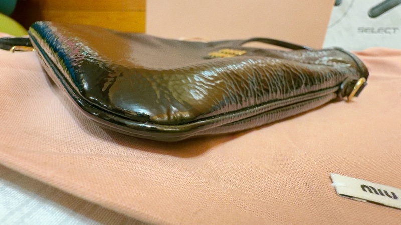 miu miu mini ivy 黑色油蠟皮 手提、斜背包-6