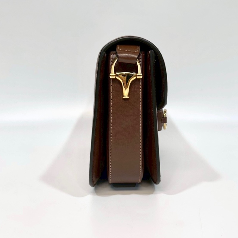 GUCCI包包烏木色牛皮拚老花馬銜扣1955肩側背包602204-3