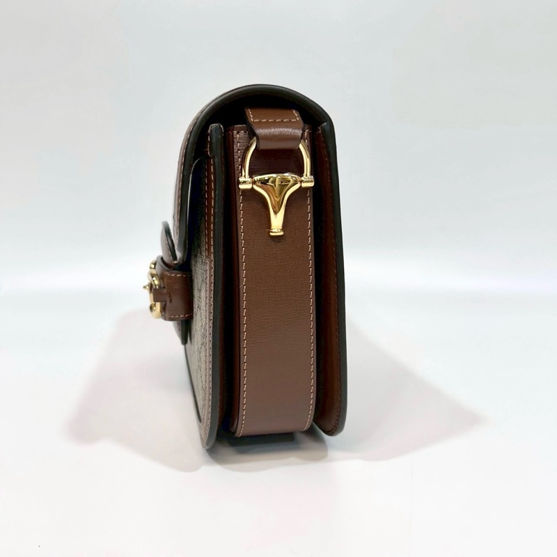 GUCCI包包烏木色牛皮拚老花馬銜扣1955肩側背包602204-4