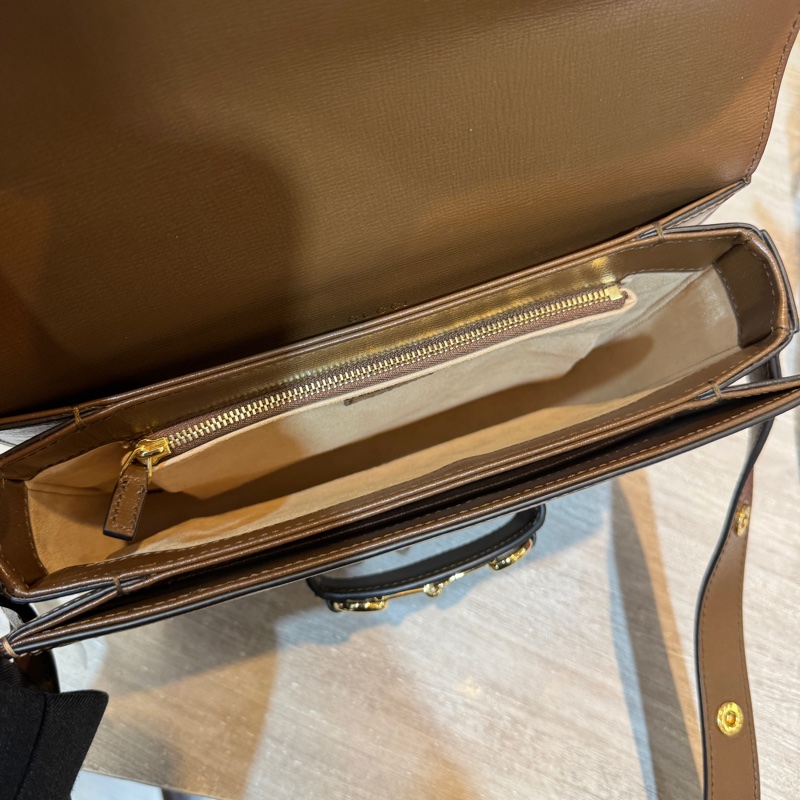 GUCCI包包烏木色牛皮拚老花馬銜扣1955肩側背包602204-5