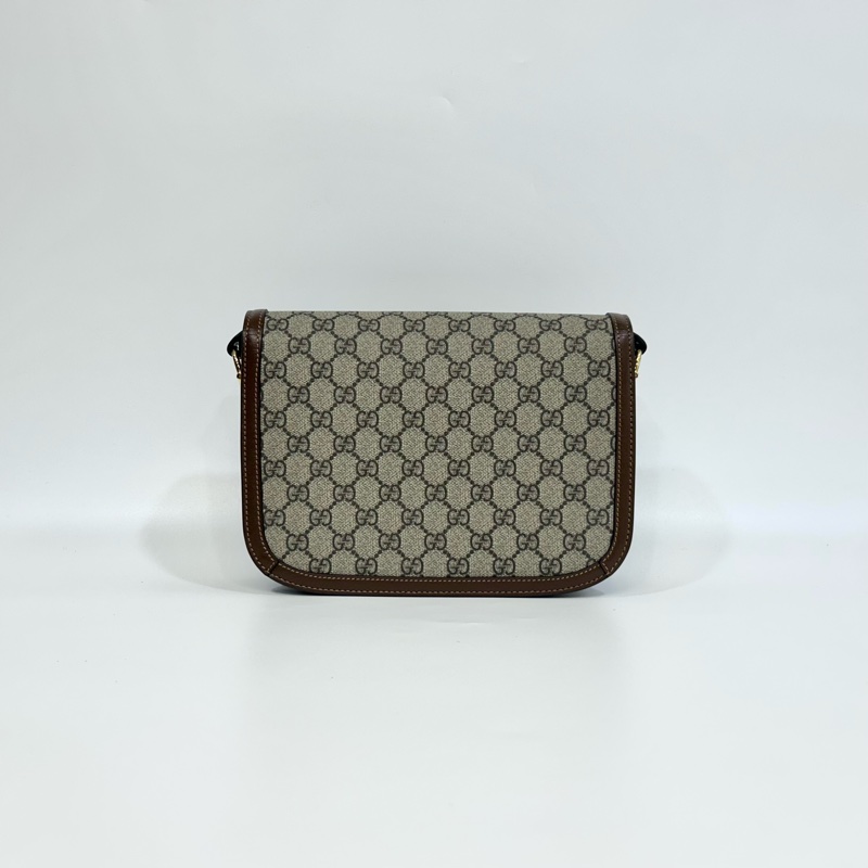 🆕古馳1955 烏木色牛皮拚老花 GUCC馬銜扣1955肩側背包602204-10