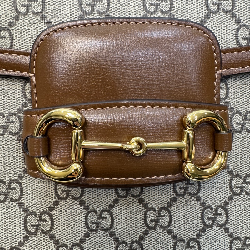 🆕古馳1955 烏木色牛皮拚老花 GUCC馬銜扣1955肩側背包602204-17